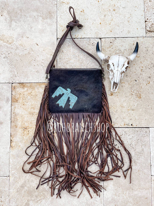 THUNDERBIRD COWHIDE CROSSBODY tooled Leather Cowhide Clutch