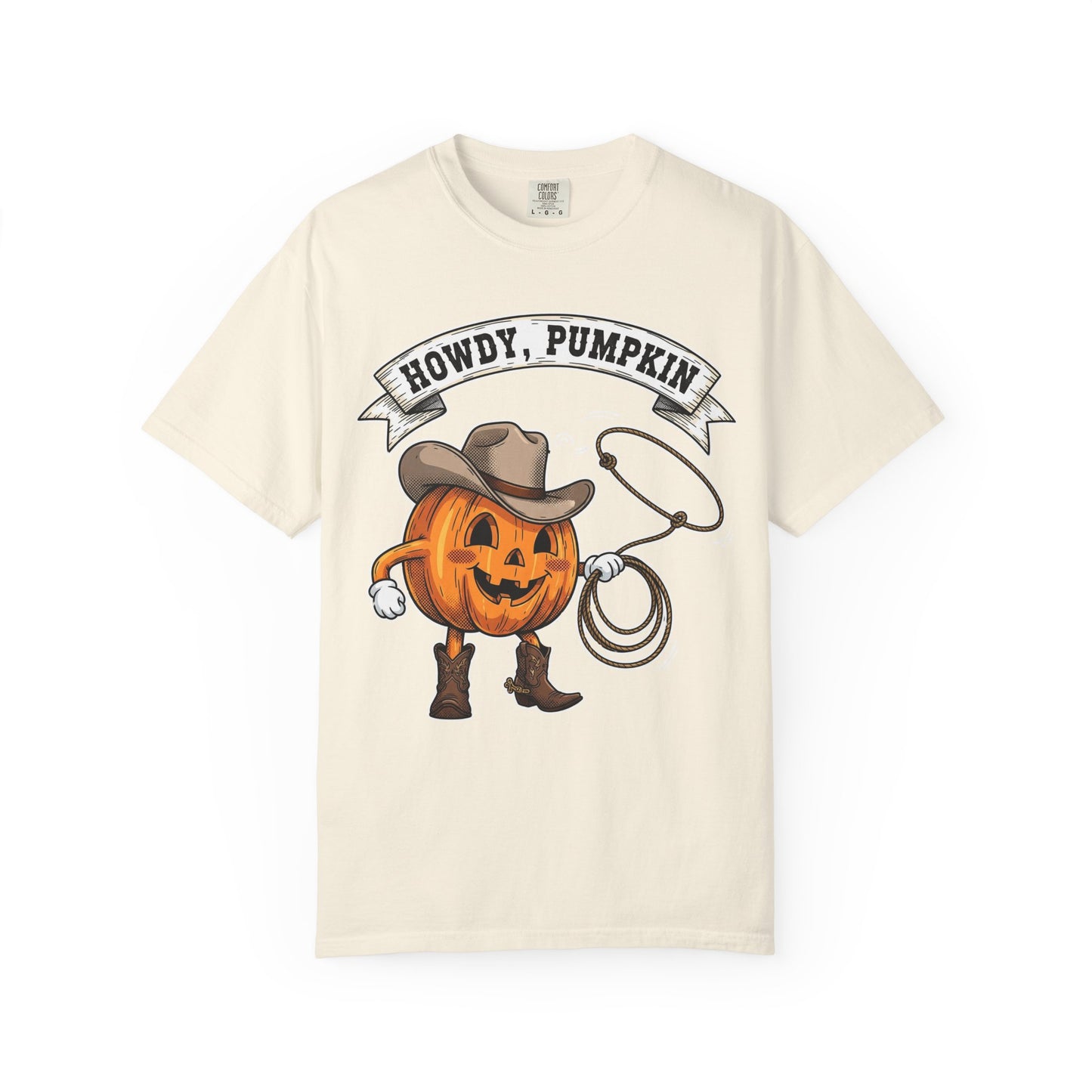 Howdy Pumpkin T-Shirt for Fall, Unisex Garment-Dyed Tee, Halloween Apparel, Autumn Fashion, Cowboy Style Shirt, Seasonal Gift