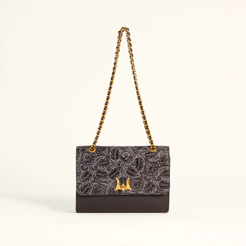 Loyal West Savi Small Embossed & Grained Leather Bag - Charcoal