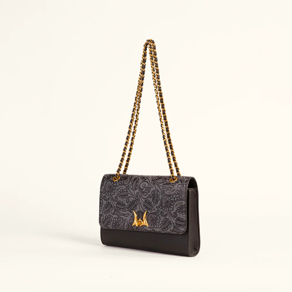 Loyal West Savi Small Embossed & Grained Leather Bag - Charcoal