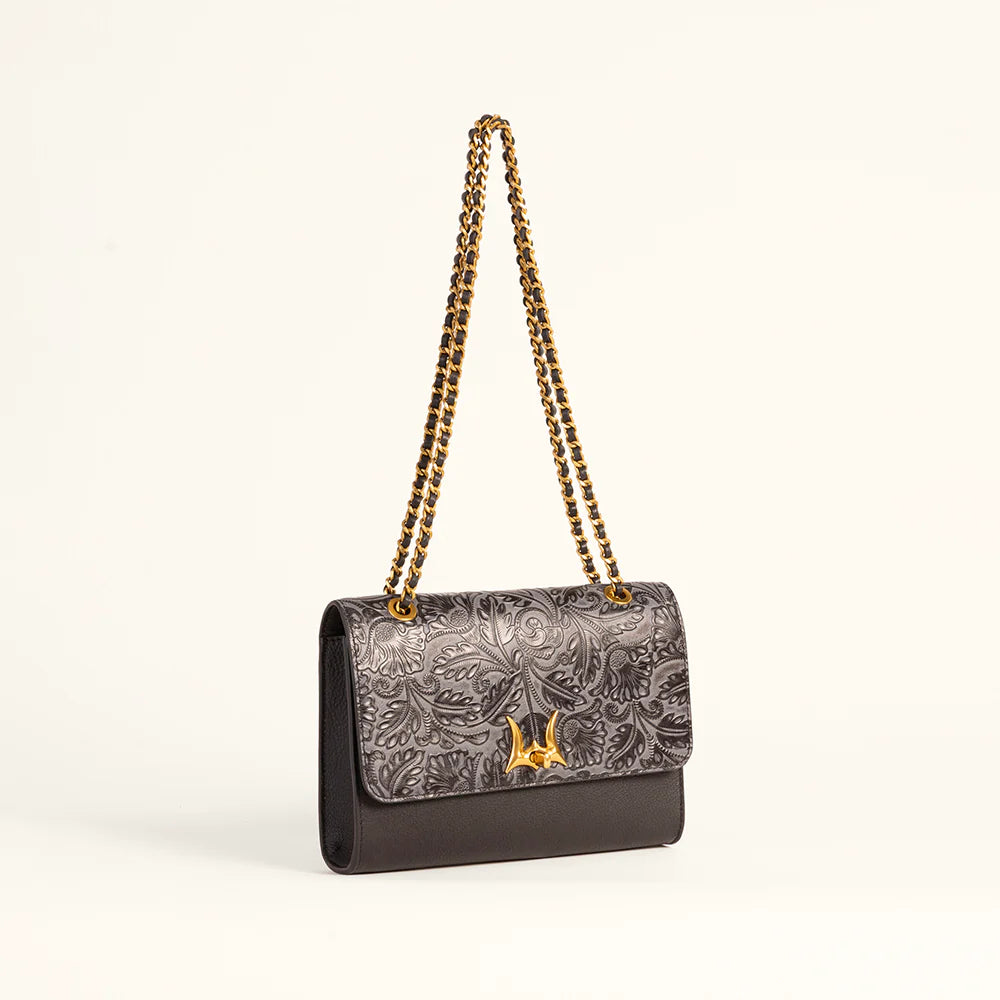Loyal West Savi Small Embossed & Grained Leather Bag - Charcoal