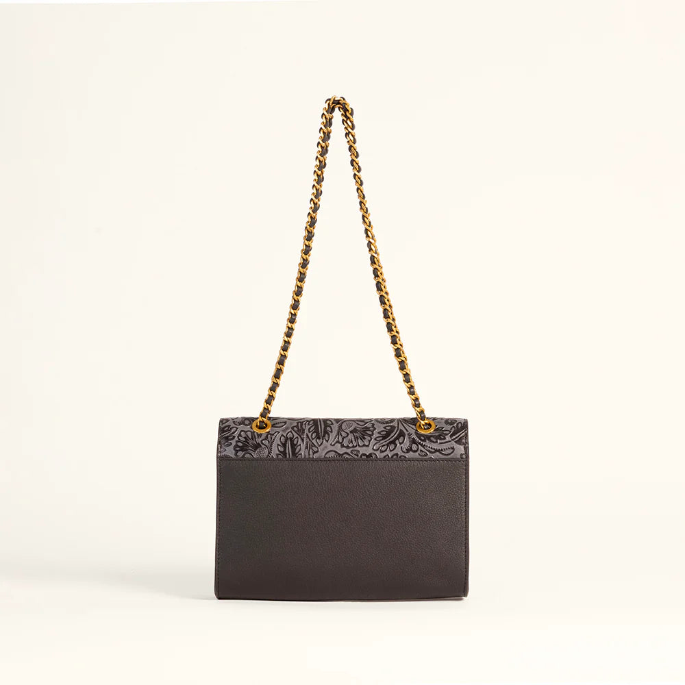 Loyal West Savi Small Embossed & Grained Leather Bag - Charcoal