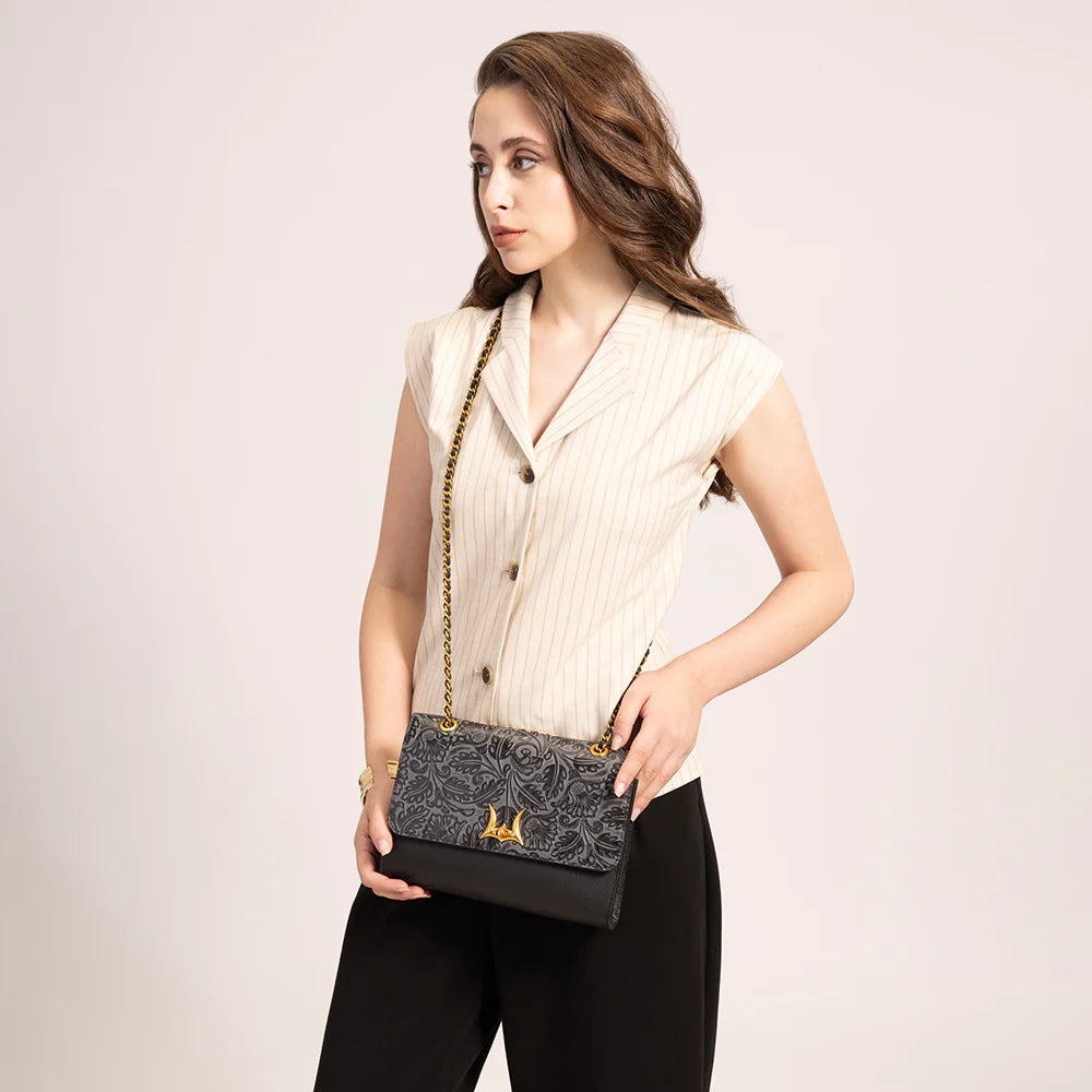 Loyal West Savi Small Embossed & Grained Leather Bag - Charcoal