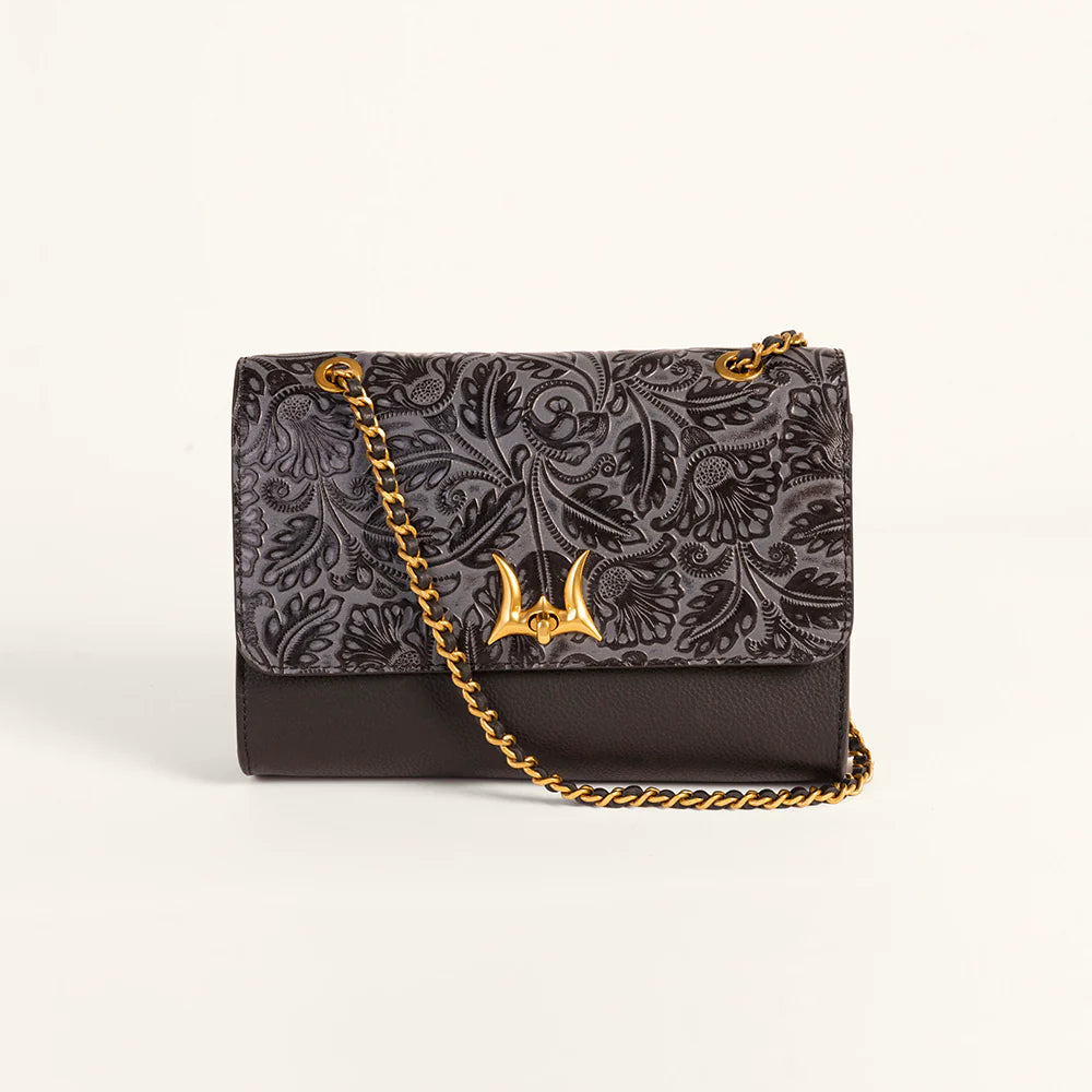 Loyal West Savi Small Embossed & Grained Leather Bag - Charcoal