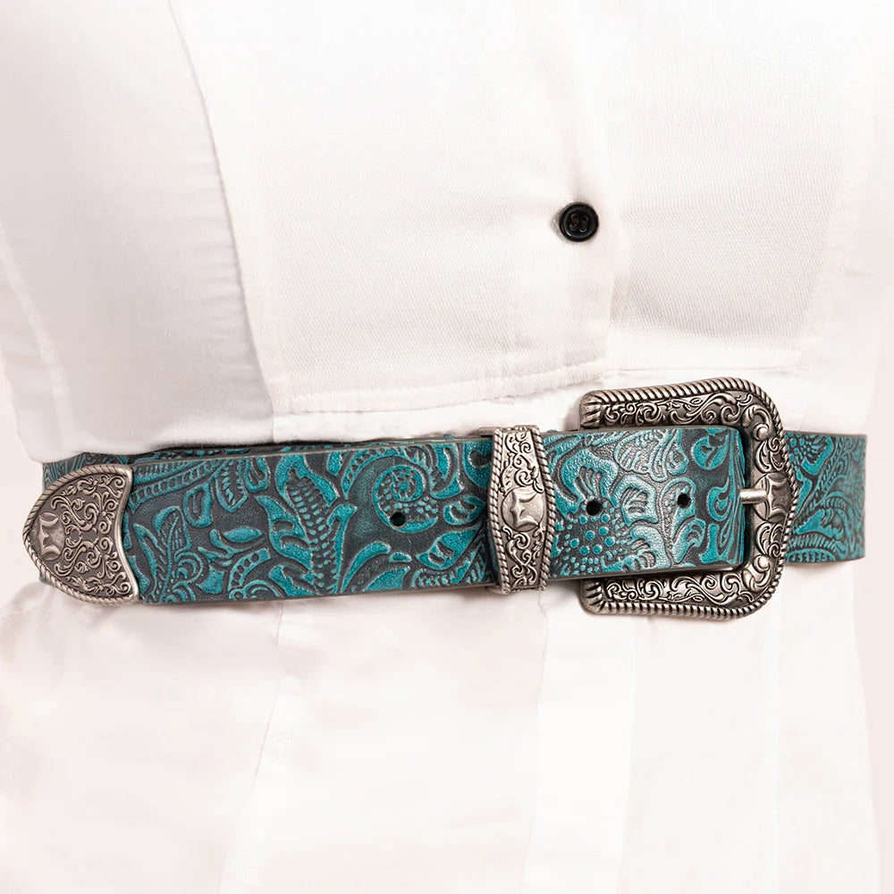 Loyal West Sophia Belt- Turquoise Floral Leather