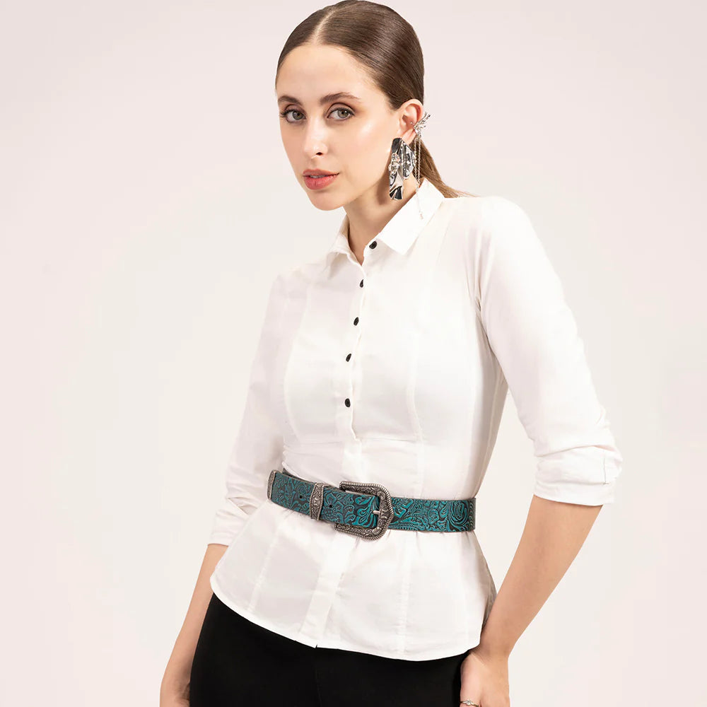 Loyal West Sophia Belt- Turquoise Floral Leather