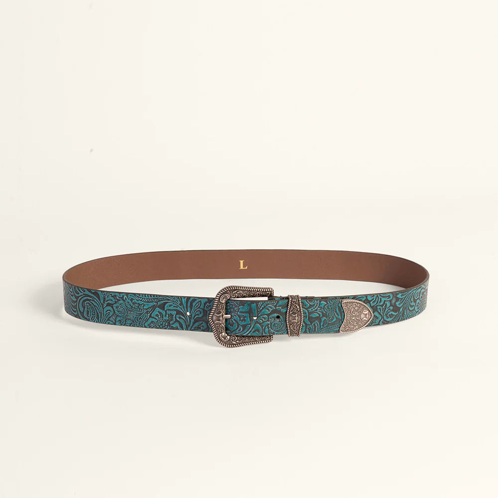 Loyal West Sophia Belt- Turquoise Floral Leather