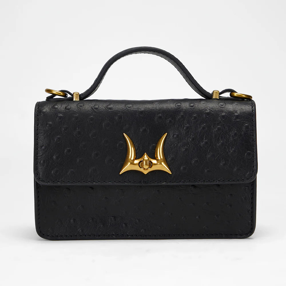Loyal West Valencia Ostrich Leather Bag - Black