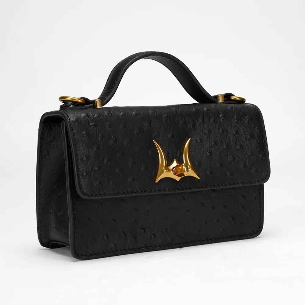 Loyal West Valencia Ostrich Leather Bag - Black