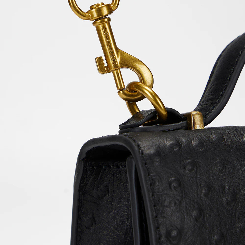 Loyal West Valencia Ostrich Leather Bag - Black