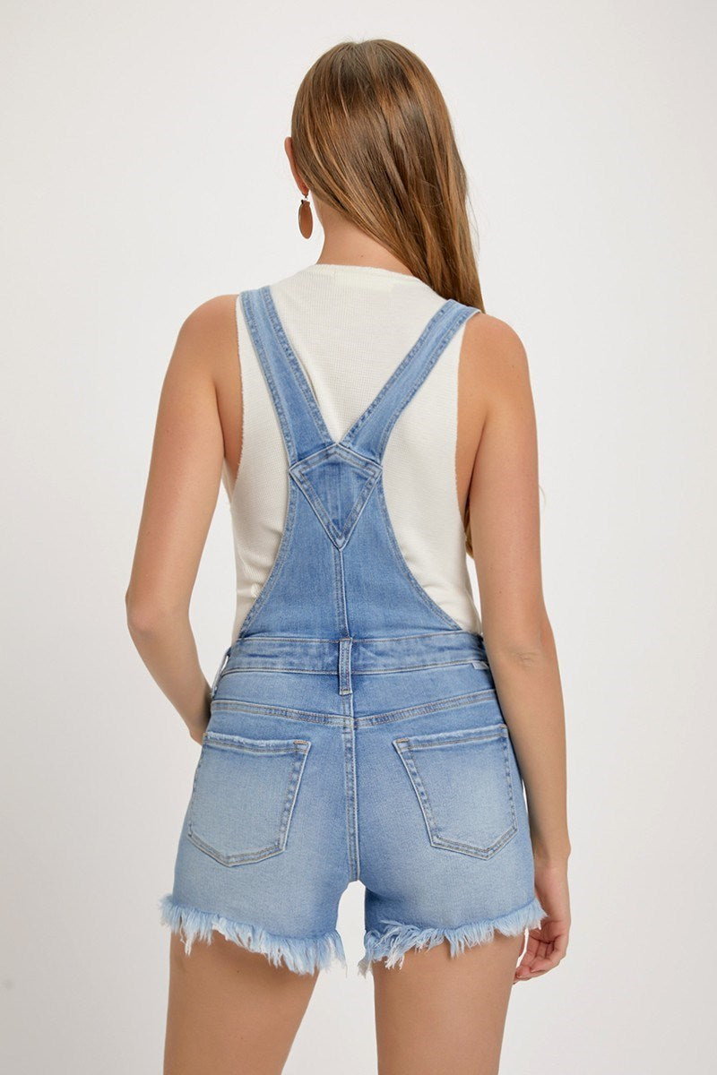 FRONT DISTRESSED SHORT OVERALLS
