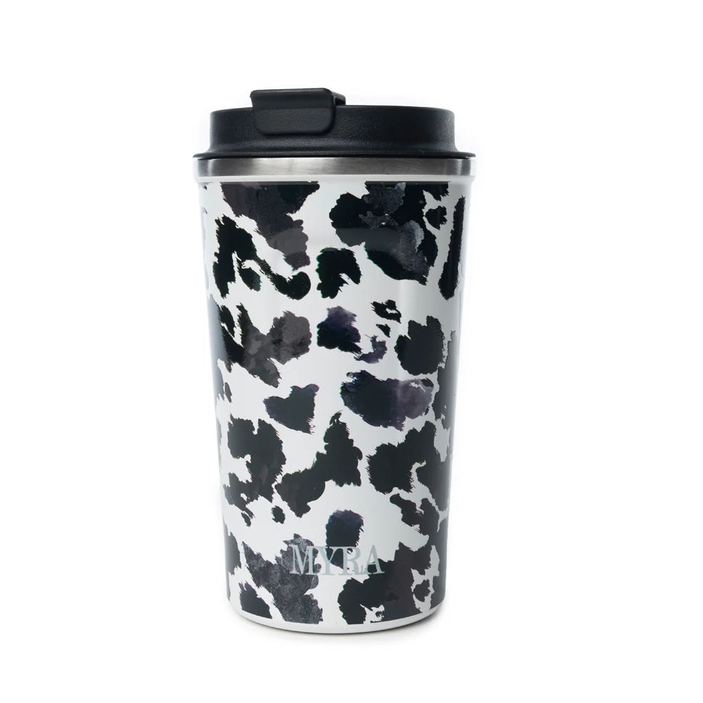 Myra Wrangler's Brew Stainless Steel Mug in Black Leopard Print