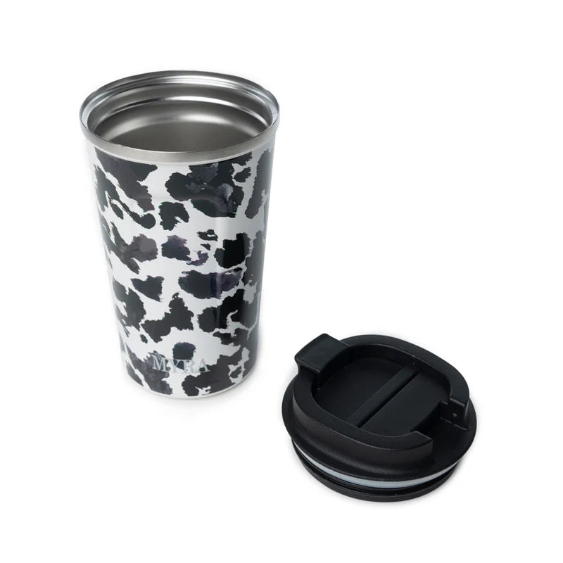 Myra Wrangler's Brew Stainless Steel Mug in Black Leopard Print