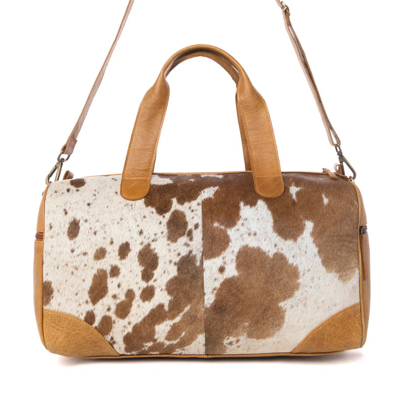 Cattle Drive Men's Hairon Leather Traveller Bag in Bridle Ivory