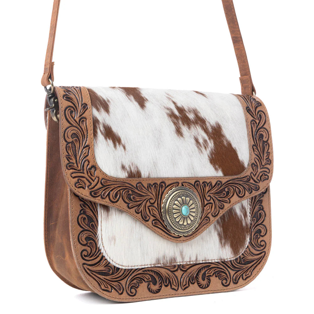 Yellowstone Frontier Ridge Handtooled Bag in Oat Mocha