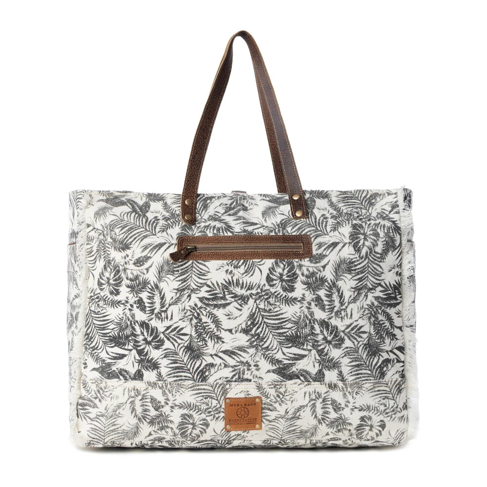 Wildfern Hide Western Weekender Bag for Women in ivory with hairon detail