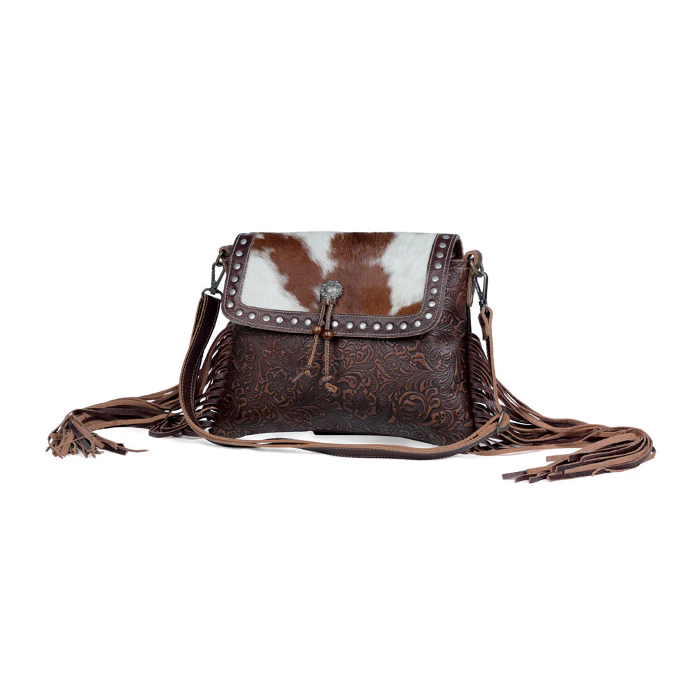 Carved Blossoms Leather & Hairon Bag