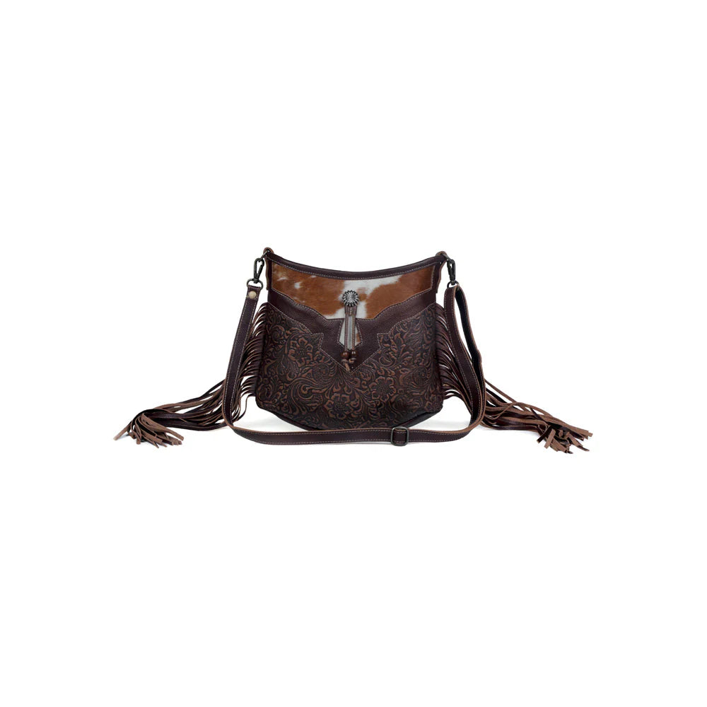 Myra Sculpted Brown Leather & Hairon Bag