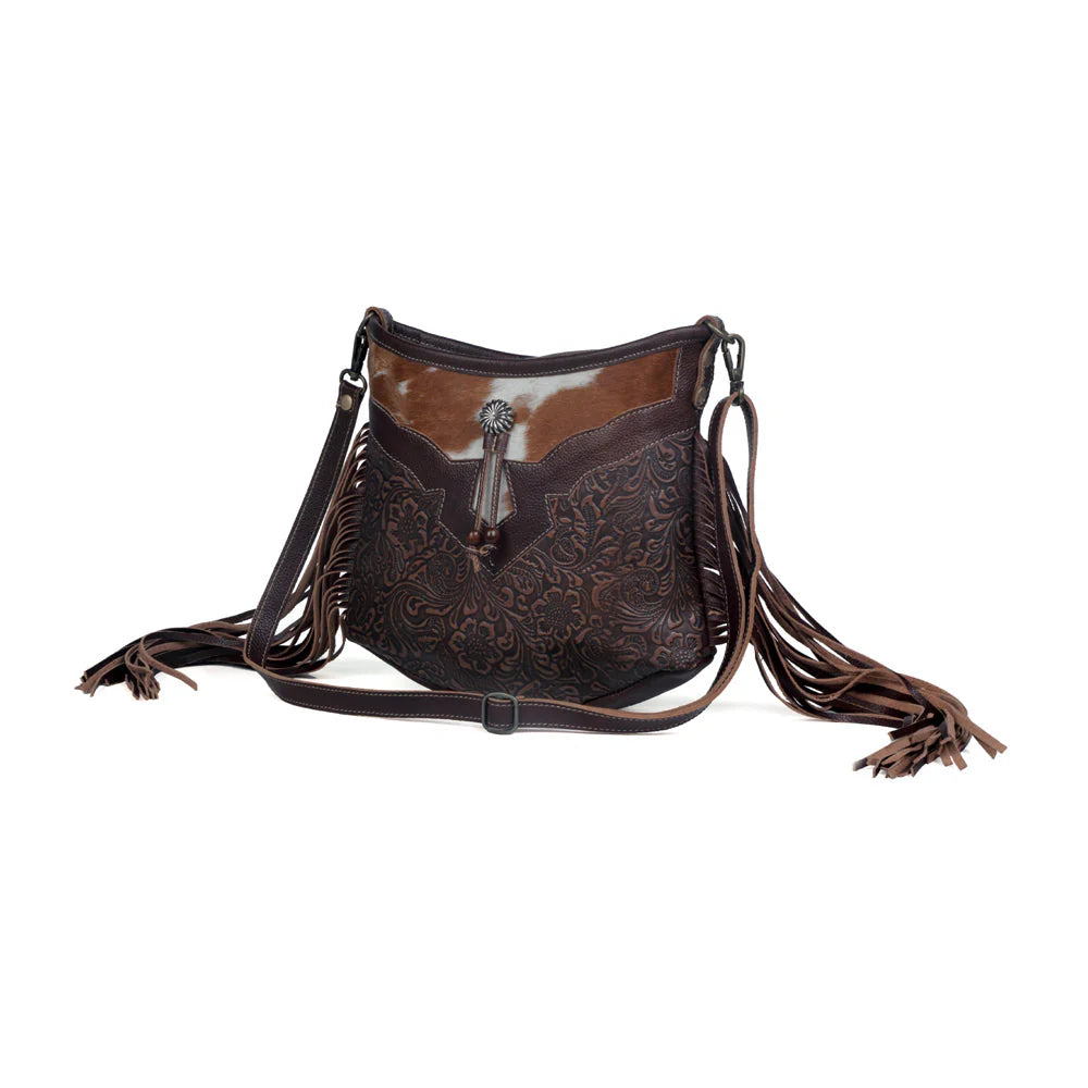 Myra Sculpted Brown Leather & Hairon Bag