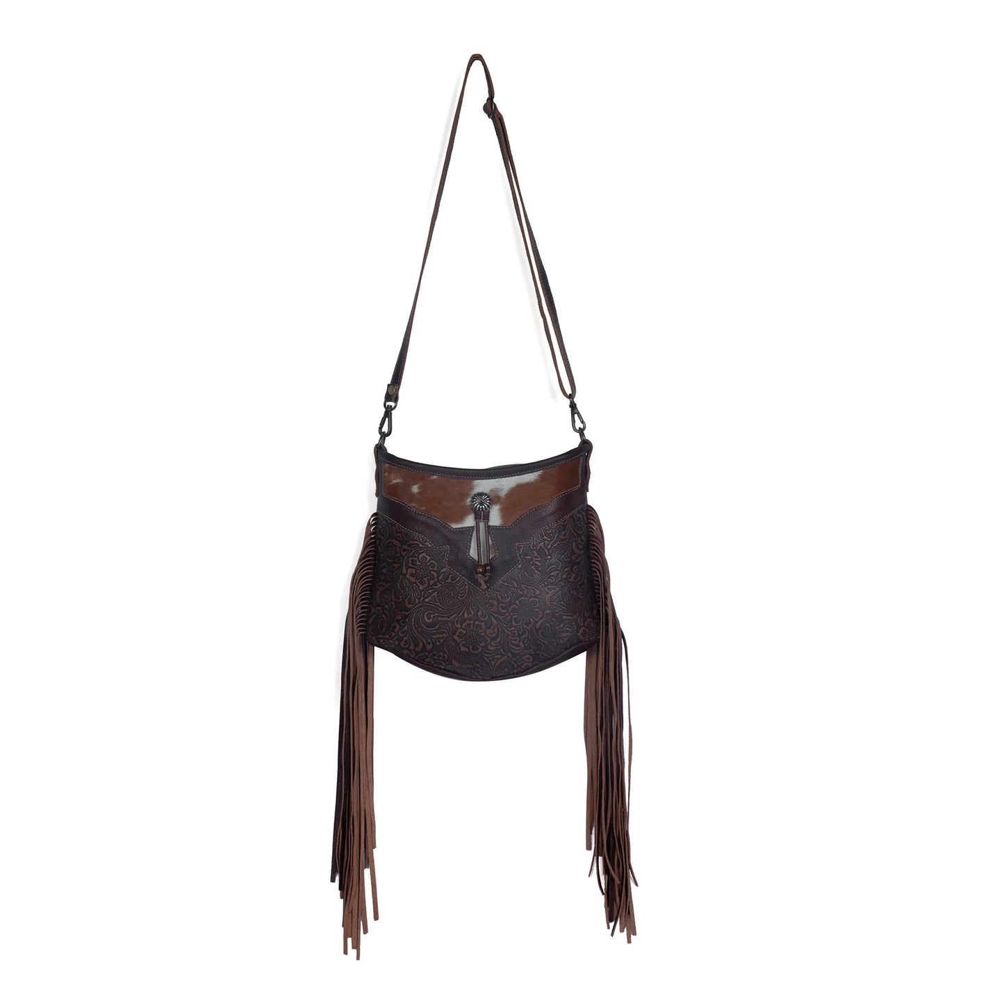 Myra Sculpted Brown Leather & Hairon Bag