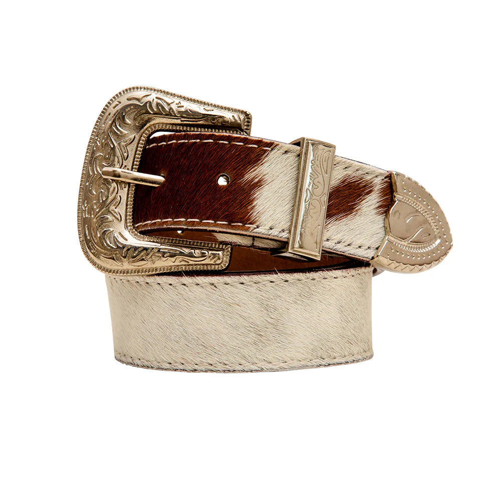Myra Hairon Leather Women's Belt - Brown & White