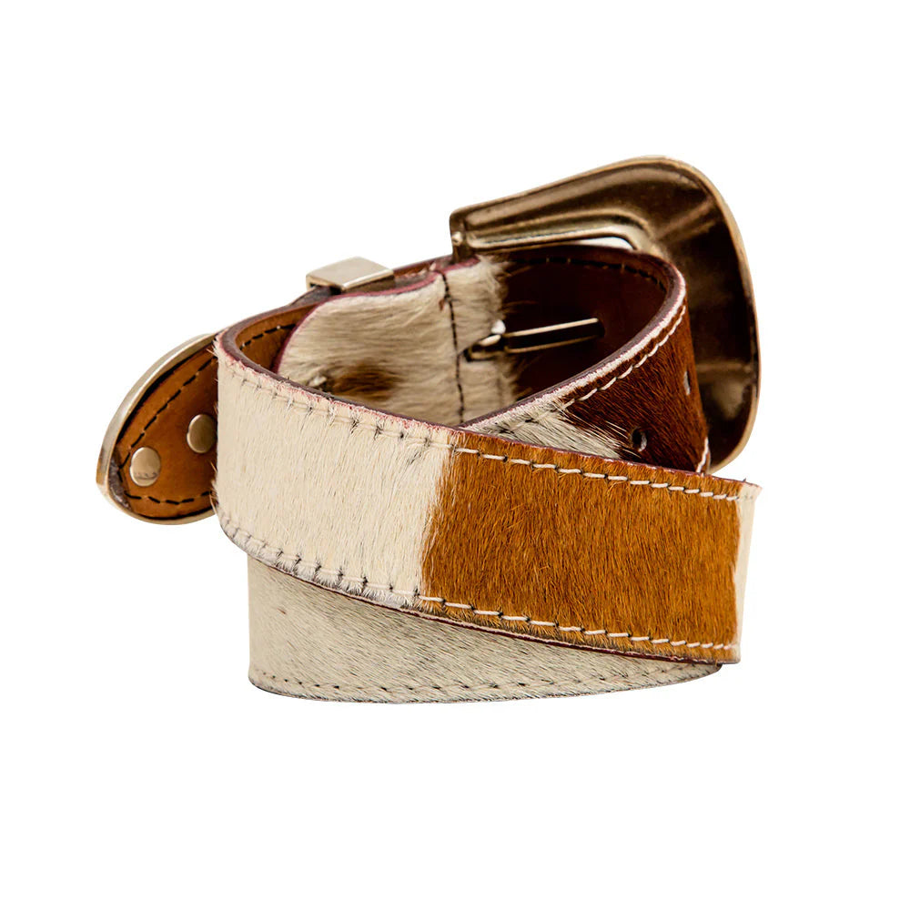 Myra Hairon Leather Women's Belt - Brown & White