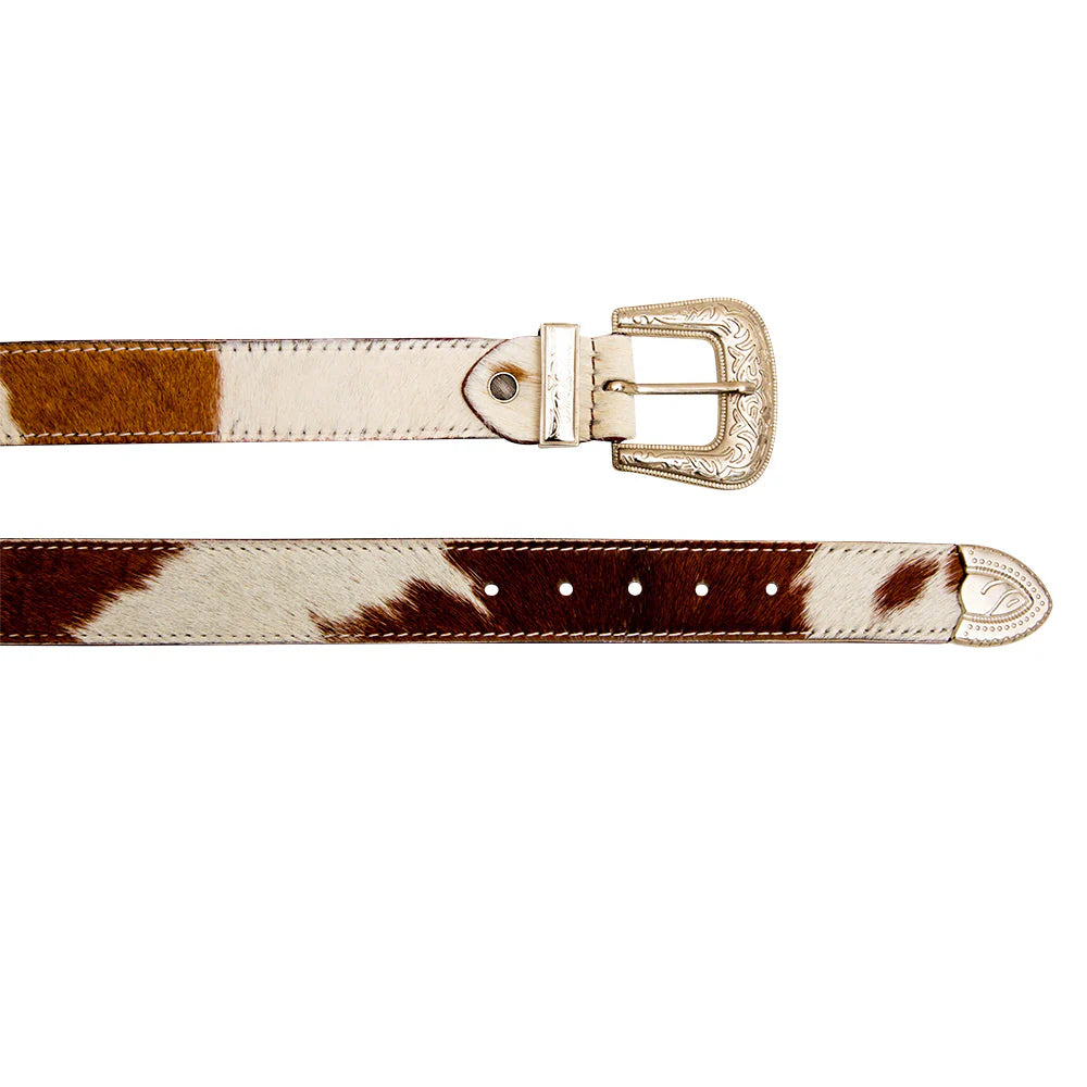 Myra Hairon Leather Women's Belt - Brown & White