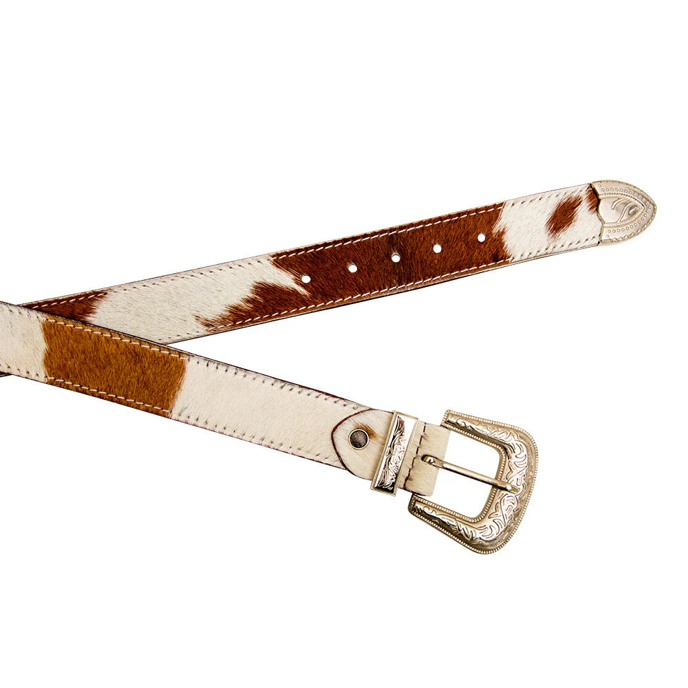 Myra Hairon Leather Women's Belt - Brown & White