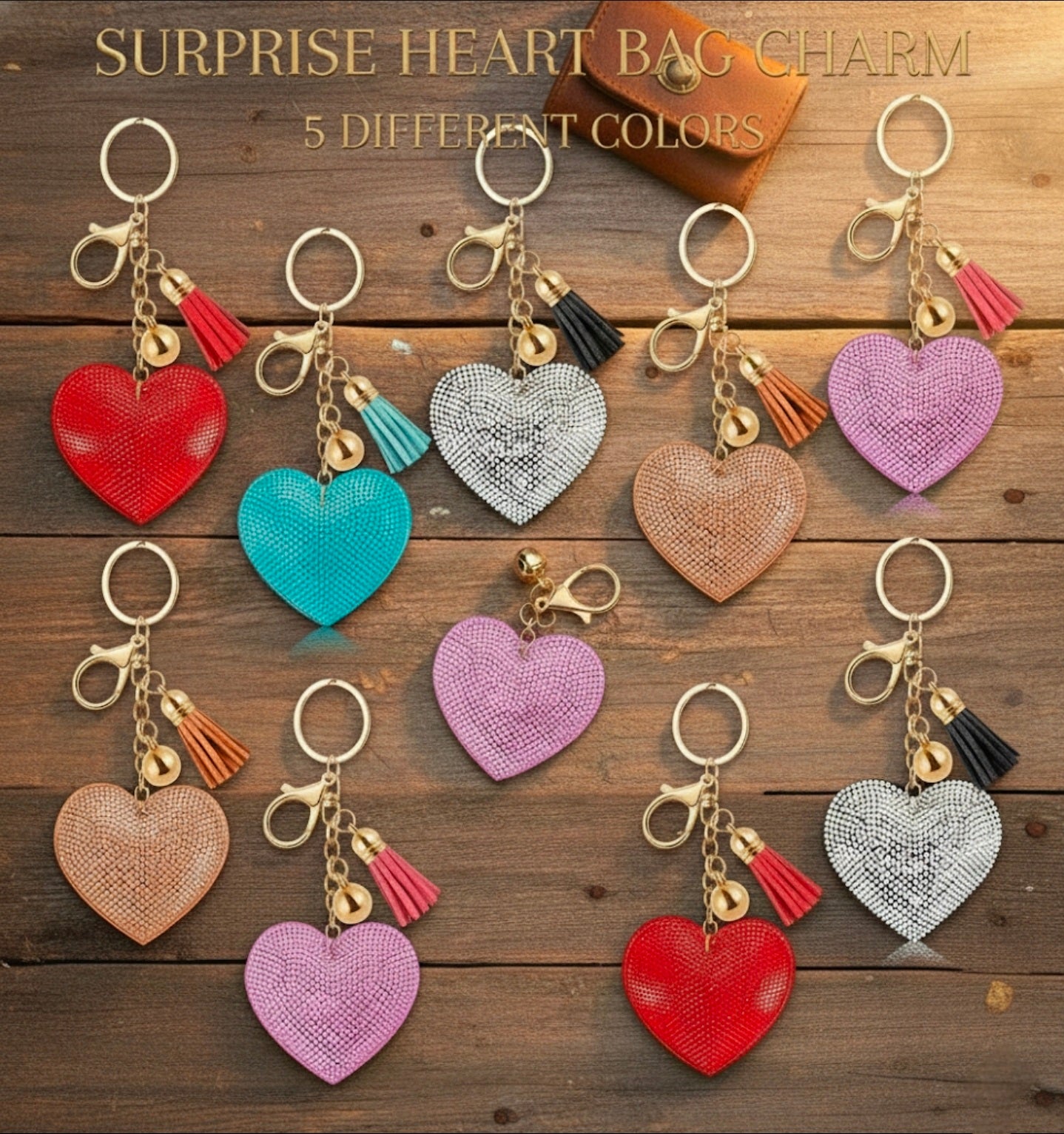 Assorted heart bag charm keychain