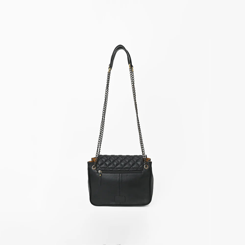 American Darling Women's Premium Black Quilted Leather Hair-On CowhideCrossbody Shoulder Handbag