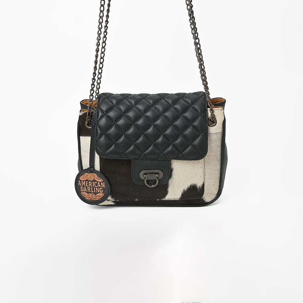 American Darling Hair On Hide Quilted Leather Chain Strap Crossbody Bag