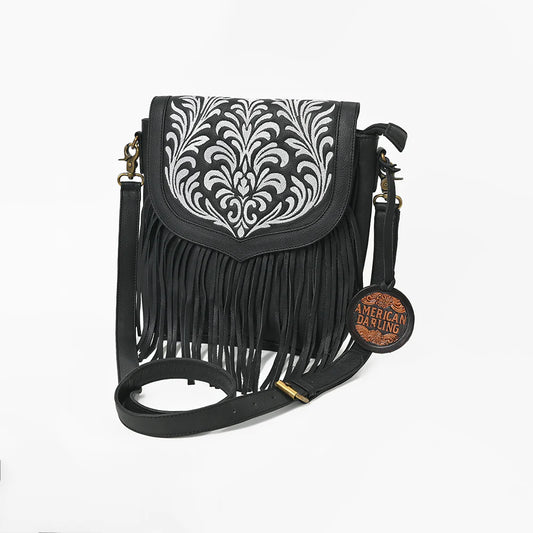 EMBROIDERED BLACK LEATHER CROSSBODY AMERICAN DARLING BAG