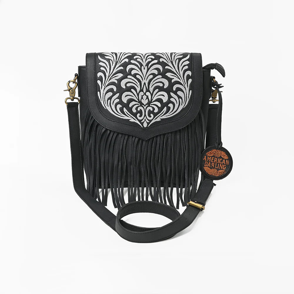 EMBROIDERED BLACK LEATHER CROSSBODY AMERICAN DARLING BAG