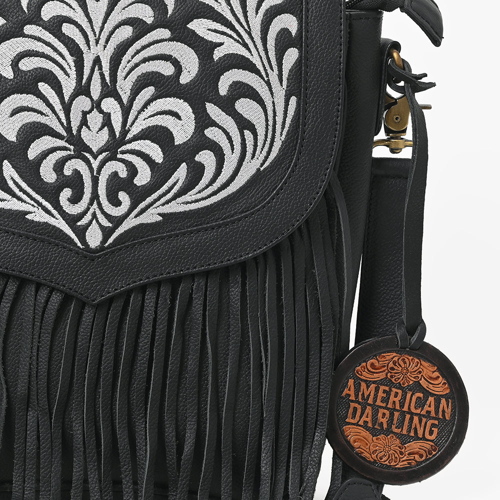EMBROIDERED BLACK LEATHER CROSSBODY AMERICAN DARLING BAG