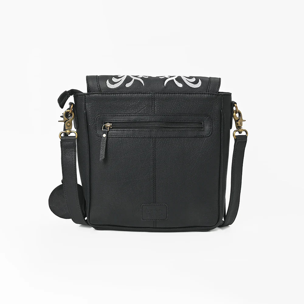 EMBROIDERED BLACK LEATHER CROSSBODY AMERICAN DARLING BAG