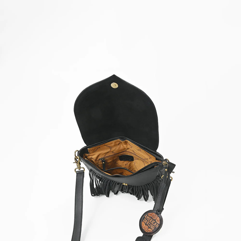 EMBROIDERED BLACK LEATHER CROSSBODY AMERICAN DARLING BAG