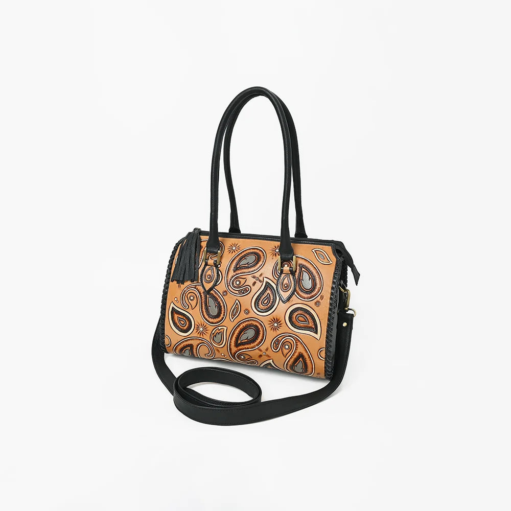 American Darling Western Leather Duffle Bag with Paisley Tooled Design