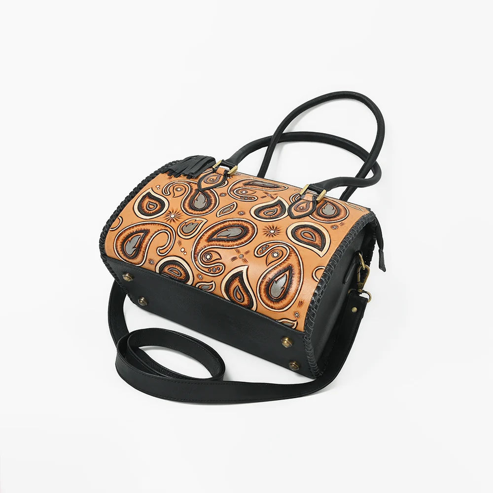 American Darling Western Leather Duffle Bag with Paisley Tooled Design