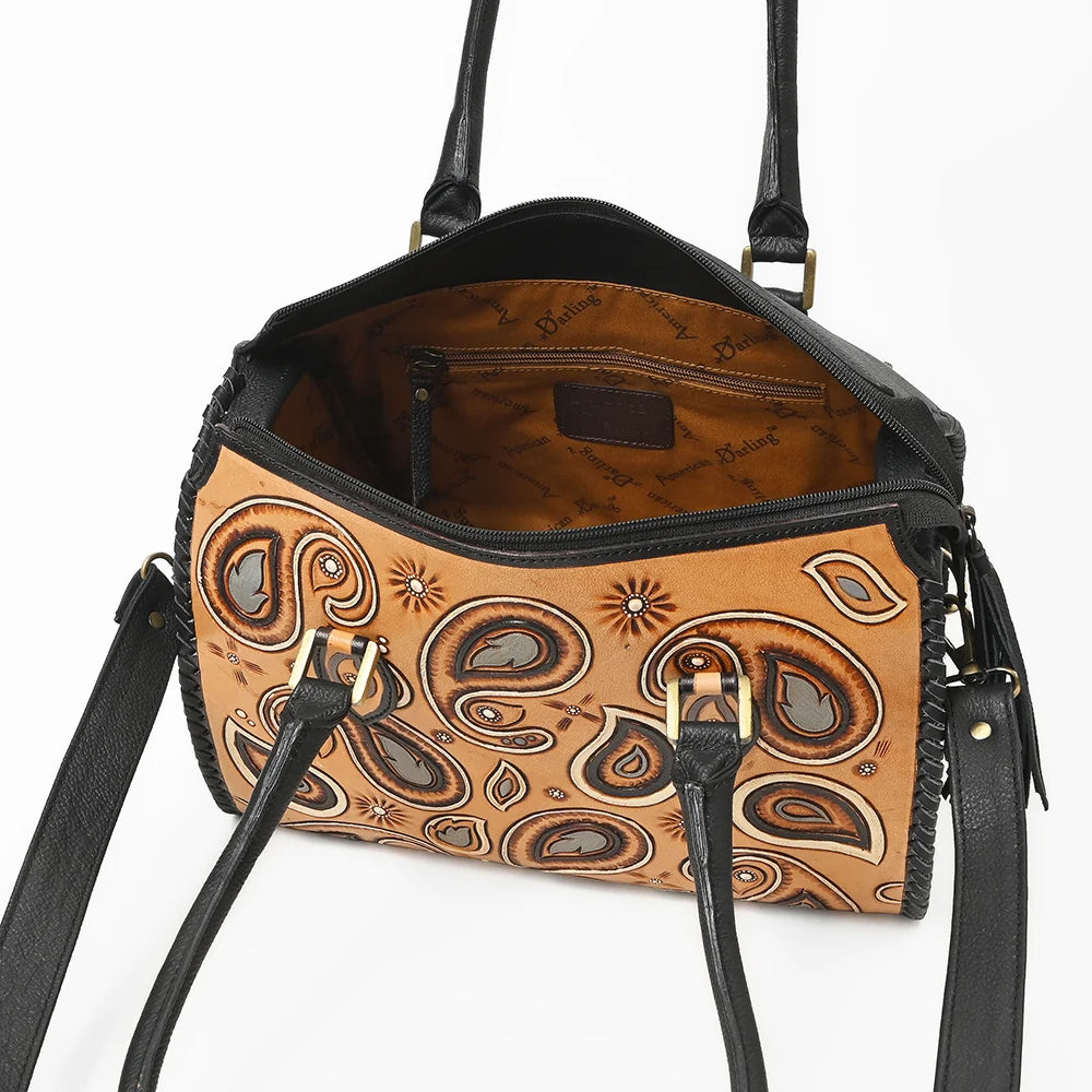 American Darling Western Leather Duffle Bag with Paisley Tooled Design
