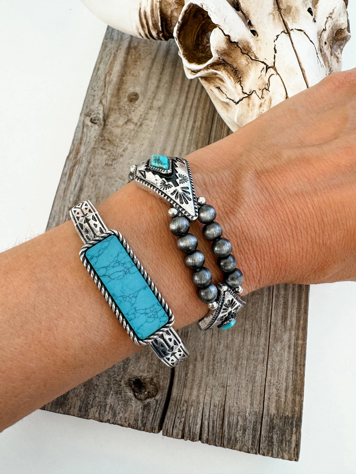 Western Aztec Pattern Semi Stone Stretch Bracelet
