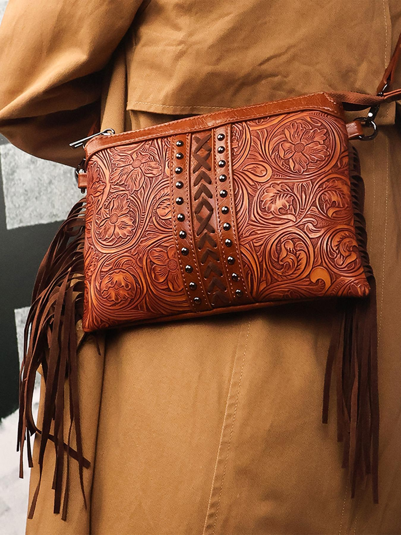 Brown Fringe Western Crossbody Bag