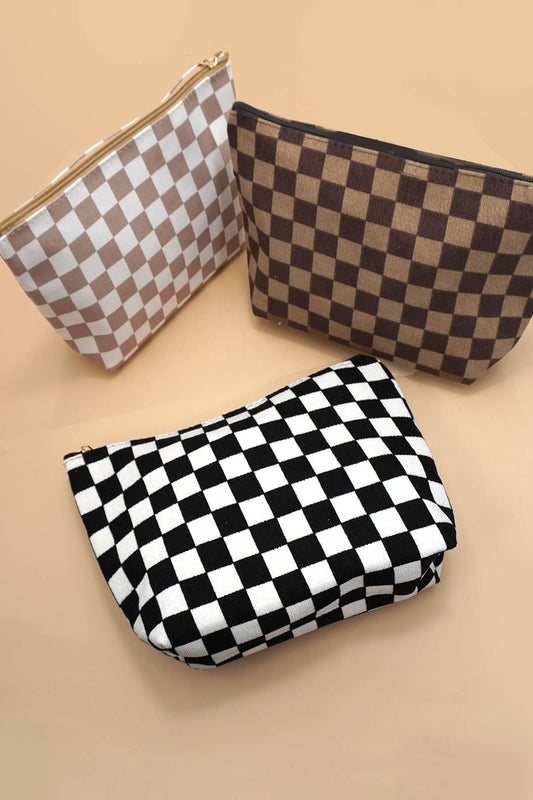 TRAVEL CHECKER COSMETIC MAKEUP POUCH BAG