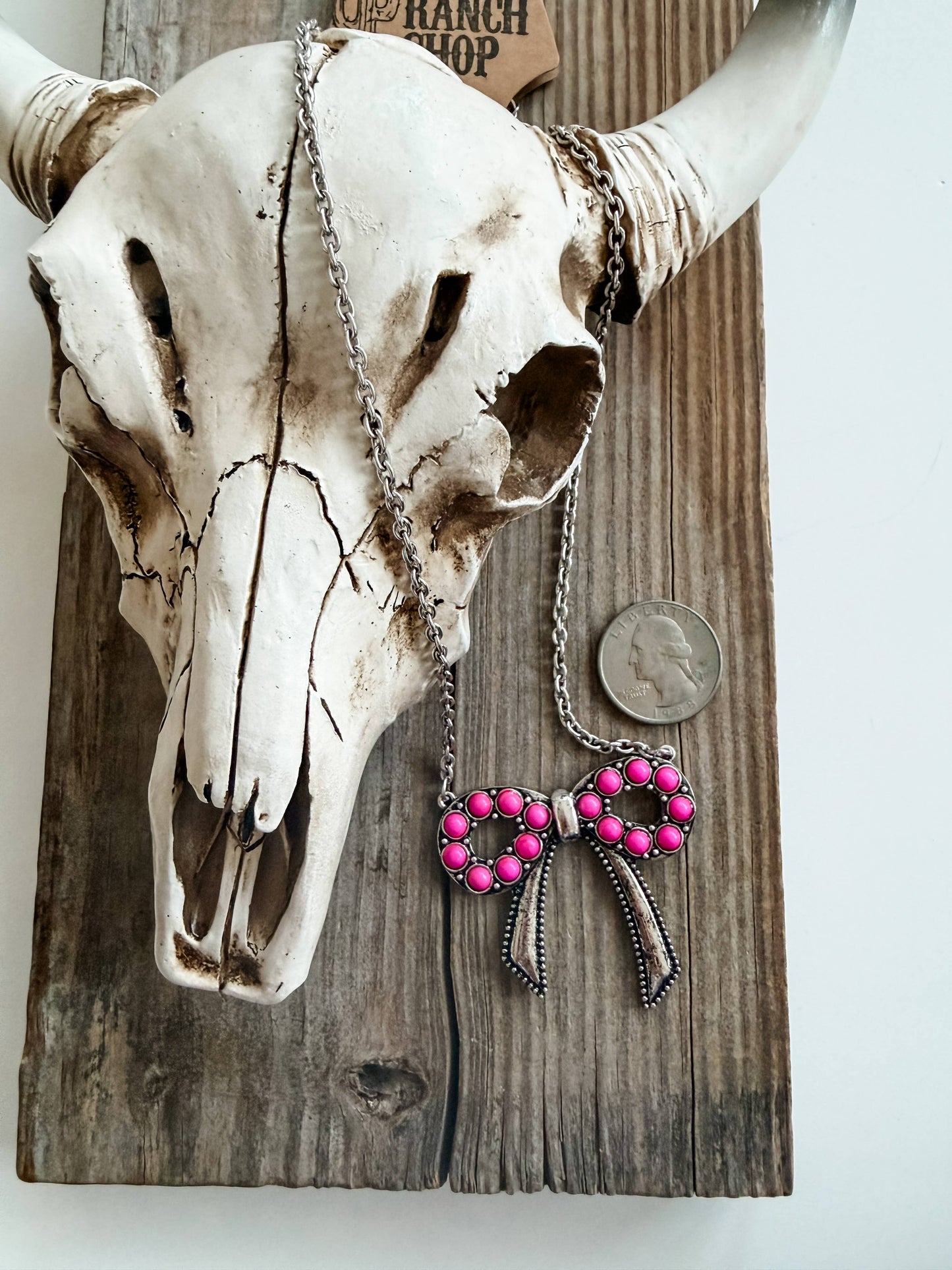 Western Style Coquette Bow Stone Pendant Necklace