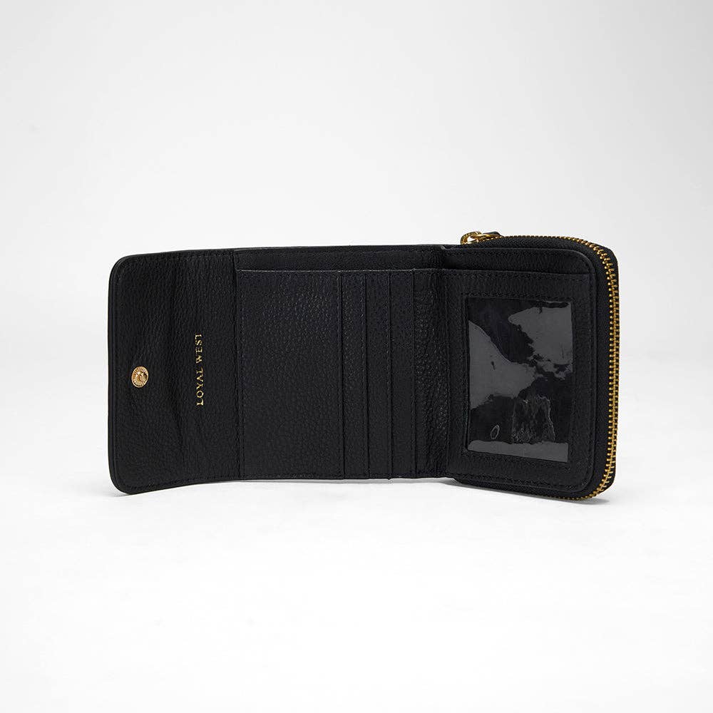 Loyal West Sophia Card Holder In Black & White Cowhide