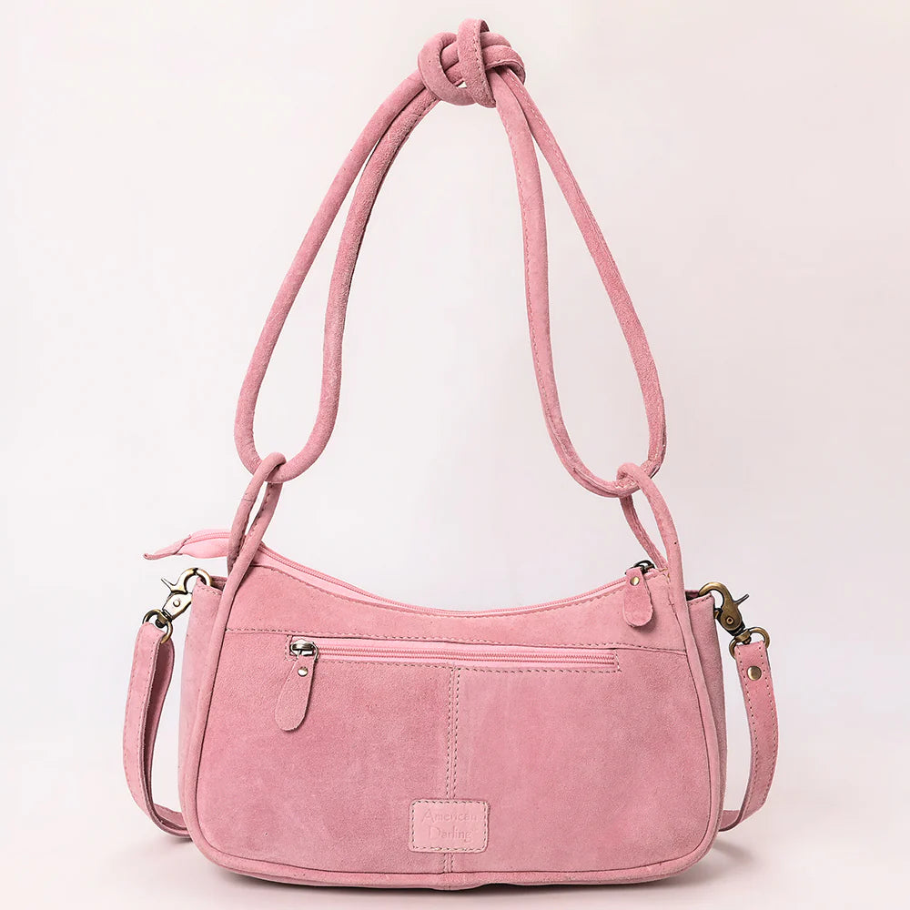 Suede Western Crossbody Bag with Contrast Stitching & Dual Strap Design