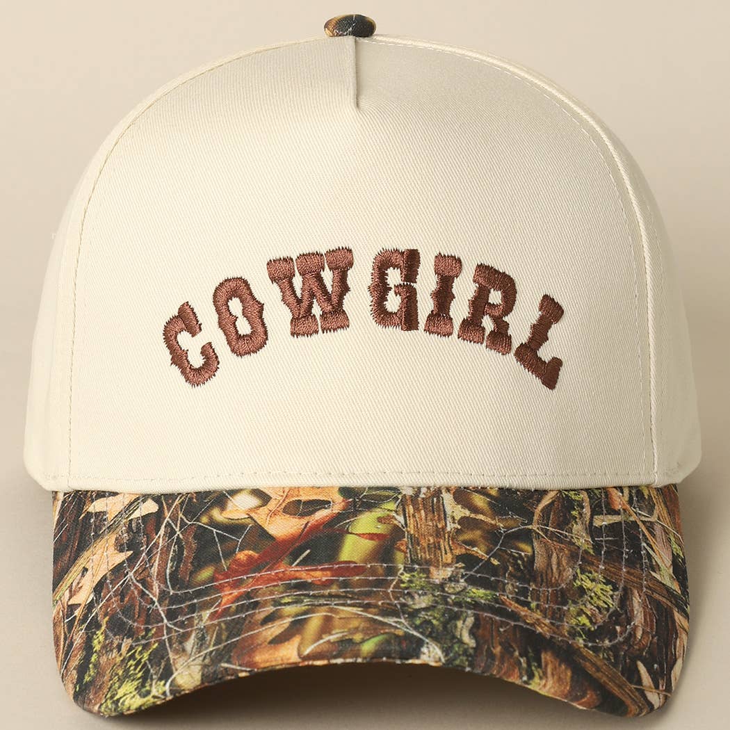 COWGIRL Lettering Embroidery Camo Two-Tone Cap