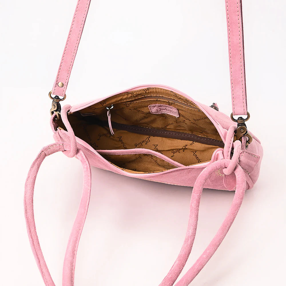 Suede Western Crossbody Bag with Contrast Stitching & Dual Strap Design