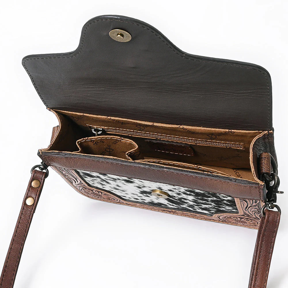 American Darling Tooled Leather & Hair-On Crossbody Bag Western Cowhide Shoulder Purse