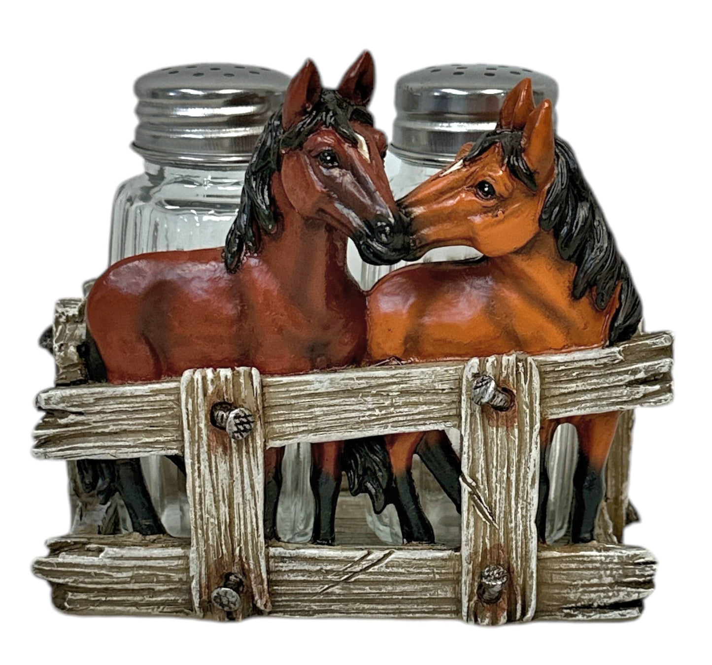 Banyard Western Horses Salt and Pepper Shaker Holder Set
