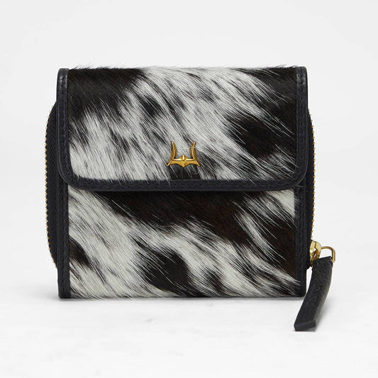 Loyal West Sophia Card Holder In Black & White Cowhide